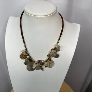 Coldwater Creek chunky necklace in neutral natural colors brought suede cord